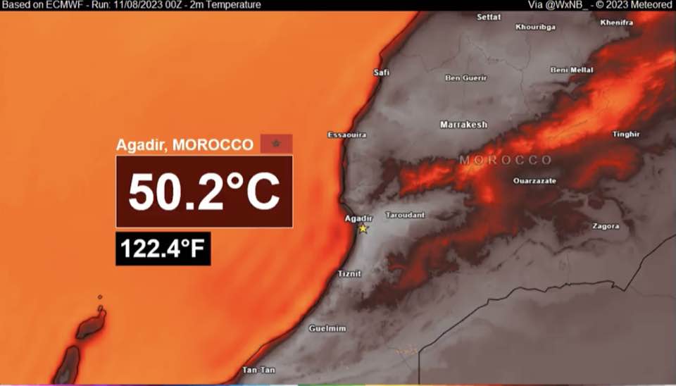 موجة حر شديدة قياسية تهم معظم أرجاء المغرب هذا الأسبوع بلغت 50.4 درجة بأكادير إنزكان